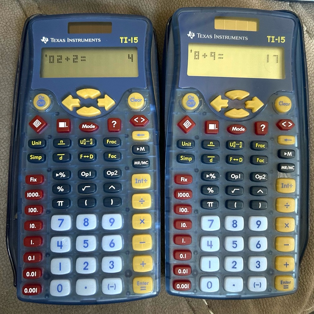 Texas Instruments TI-15 Blue Explorer Elementary Calculators With Covers